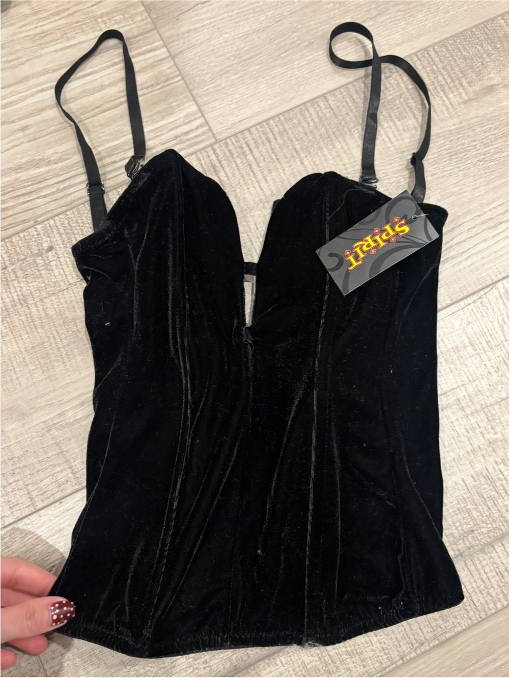 Spirit Halloween Black Velvet Bustier Top with Adjustable Straps XS NWT